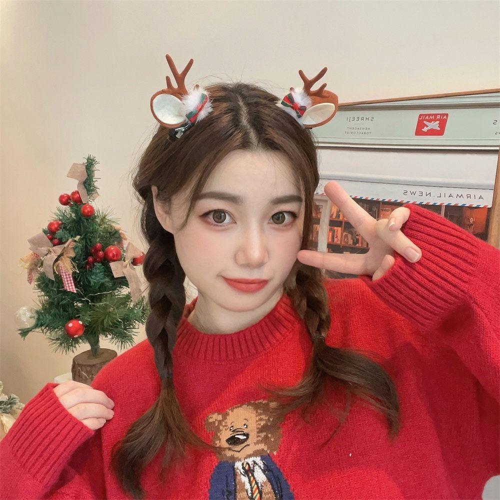 1 pair Santa Claus Christmas Hairpin Bowknot Christmas Hat Headabnd  Merry Christmas Decor