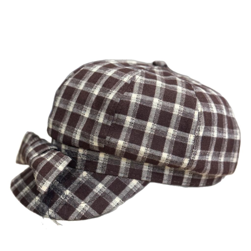 Korean-style vintage plaid beret for women, versatile for spring and autumn, makes the face look smaller, niche cloud-style artist hat