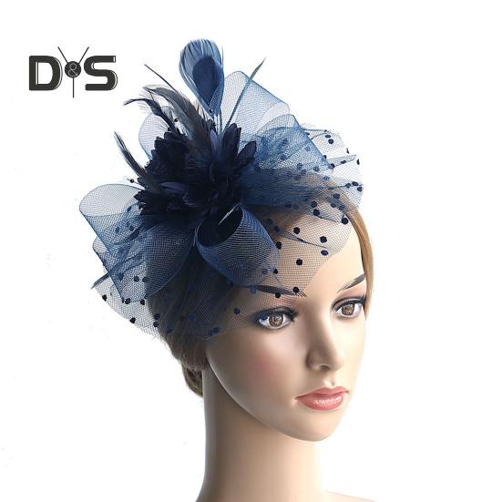 Feather Mesh Decorative Top Hat Headband Party Hair Accessories Women Flower Decor Dot Print Headpiece