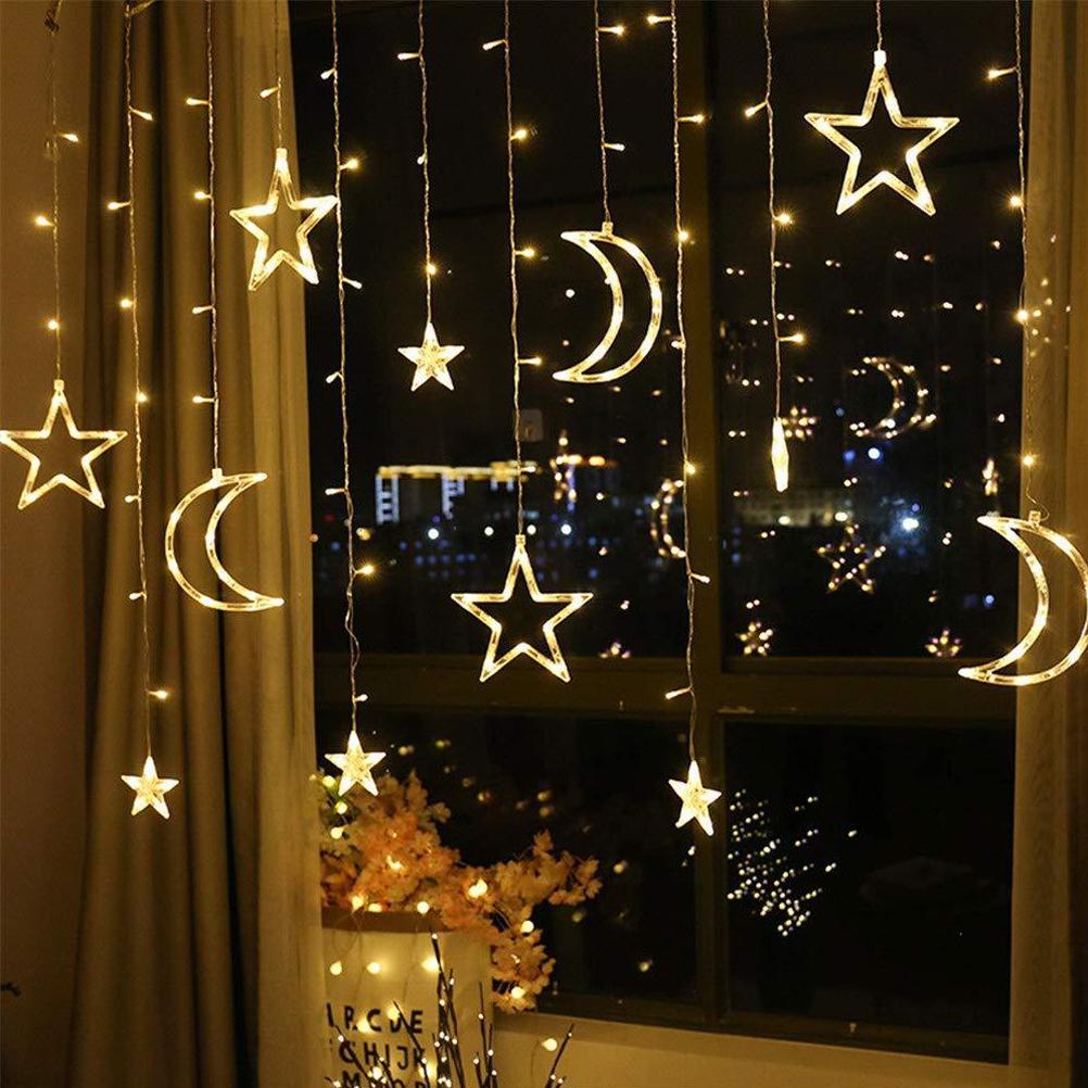 LED Star and Moon Curtain Light for Home Bedrooms, USB Powered, with Remote Control (Warm White, 3.5m USB Remote