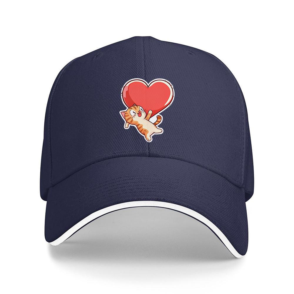 Cute Kitten Heart Cartoon Baseball Cap Polyester Adjustable Unisex Casual Sports Hat Outdoor Headwear