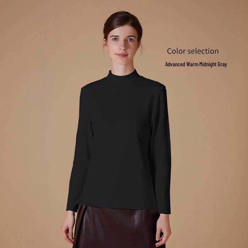 Velvet Women's Half-High Neck Self-Heating Brushed Slim Long-Sleeve Winter Top