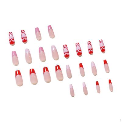 24Pcs Press On Nails False Nail with Glue Reusable for Extension Fashion French Peach Heart