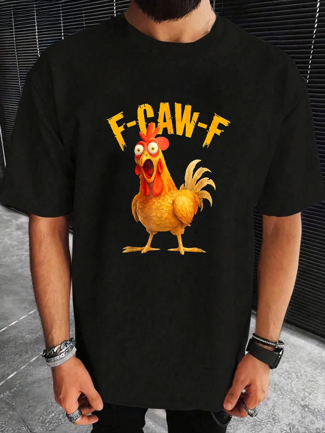 Men s Funny F-Caw-F Chicken Dance T-Shirt with FCAWF Logo & Eggshell Chicken Print - Novelty Party Costume Outfit XXXL