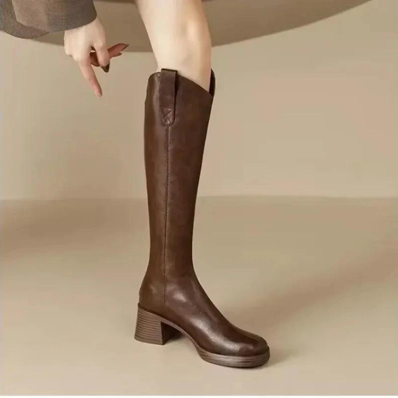Fashion Shoes for Women 2024 High Quality Back Zip Women's Boots Round Toe Modern Boots Women Hot Sale Solid Knee-High Boots Zapatos
