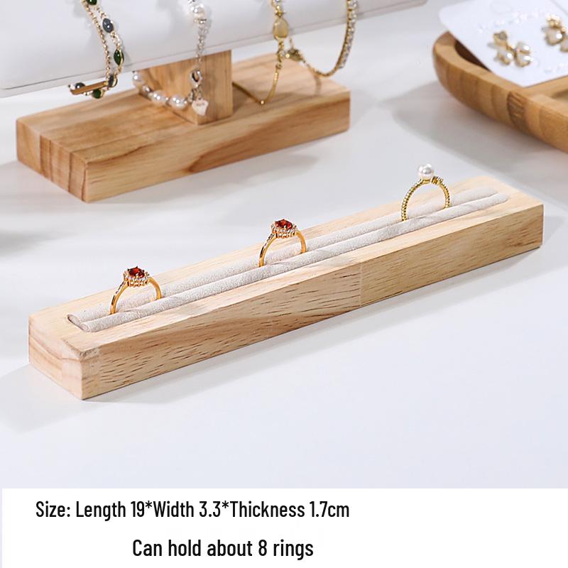 Solid Wood Minimalist Ring Display Tray with 20 Slots