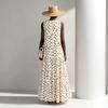 French Retro Polka Dot Sleeveless Chiffon Long Dress Round Neck Loose Pendulum Beach Vacation Cake Dress Summer