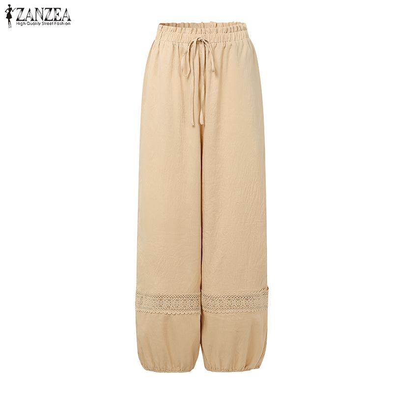 ZANZEA Women Lace Splice Loose Casual Long Pants