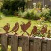 5Pcs Rusty Metal Bird Garden Fence Ornaments Iron Silhouette Outdoor Patio Decor