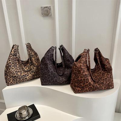 Bolsa de Ombro Leopard Print Slouchy Grande Capacidade Poliéster Bolsa de Mão Casual para Mulheres Bolsa Tote Bolsa de Axila