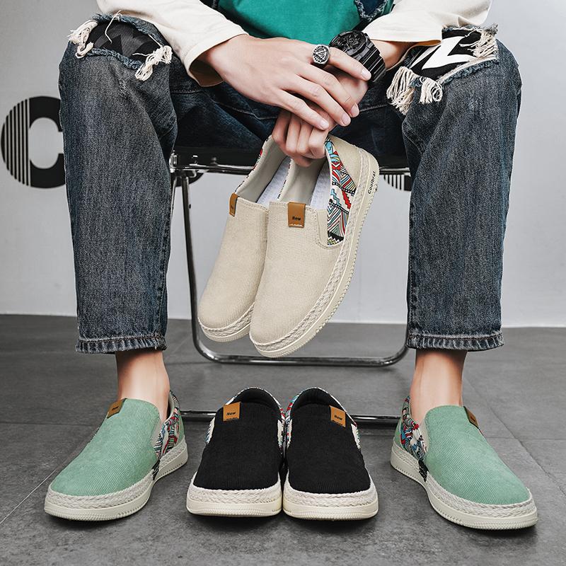Classic Men's Style Canvas Shoes Slip-On Breathable Soft Bottom Multi-Layered Rubber Sole Casual Flats Lightweight Versatile