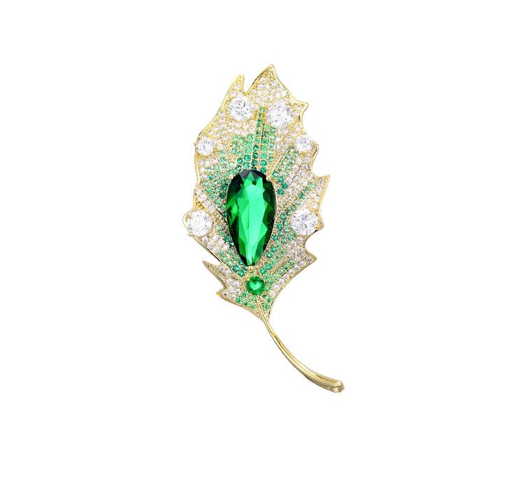

1Pc Dainty Leaf Brooch for Men Women Plant Brooches Pins Inlaid Zircon Jewelry Trendy Accessories Party Gifts зелений