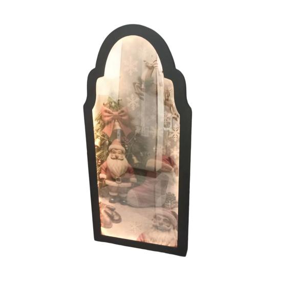 Christmas Mirror Hologram Santa Xmas Tree Scene Mirror with LED Light for Holiday Indoor Bedroom Kitchen Decor