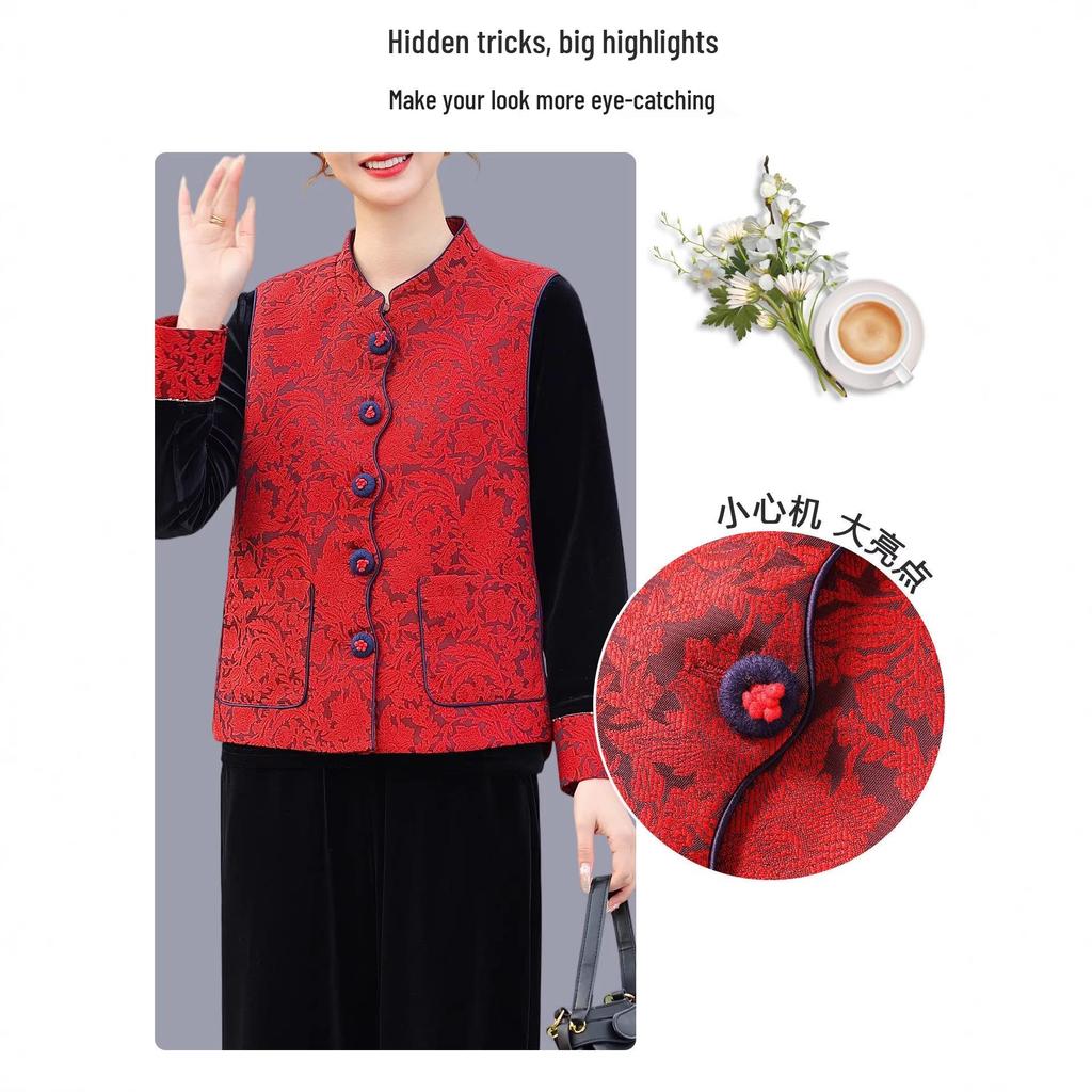 Spring Gold Velvet Suit - Chinese Zodiac Style for Middle-Aged Women