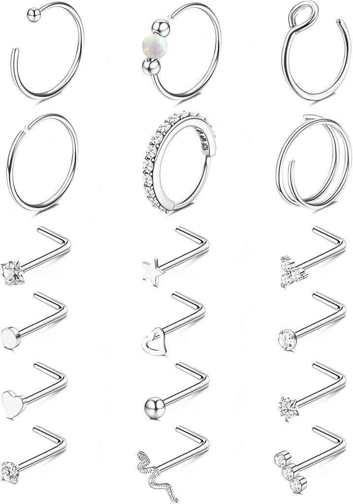 Fashion New Product: Opal Nose Nail Set 316L Stainless Steel Love Nose Ring High Quality Ear Bone Nail Piercing Jewelry