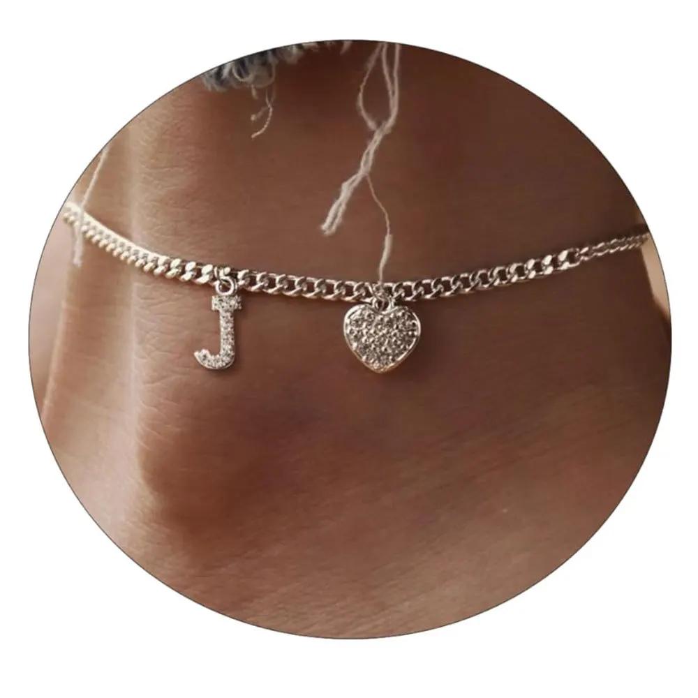 26 Initial Stainless Steel Anklet For Women Crystal Letter Heart Silver Color Chain Ankle Bracelet Summer Jewelry Accessories