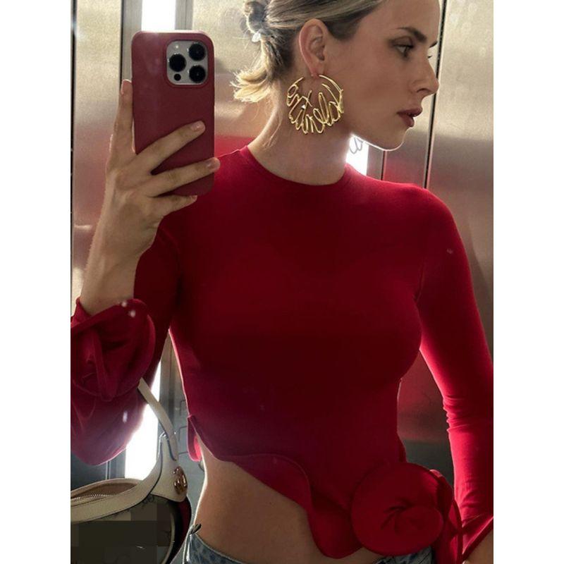 European and American Sexy Fashion Long sleeve Plastic DIY Top T-shirt Women Sexy Blouse T-shirt Top Tee