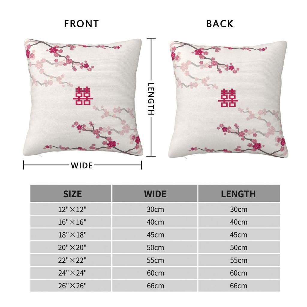 Cherry Blossoms Wedding Double Happiness Square Pillowcase Polyester Linen Velvet Printed Decor Pillow Case Car Cushion Cover