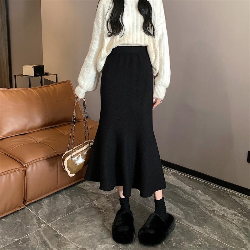 Black High-Waisted Fishtail Pencil Skirt for Women One Size хаки