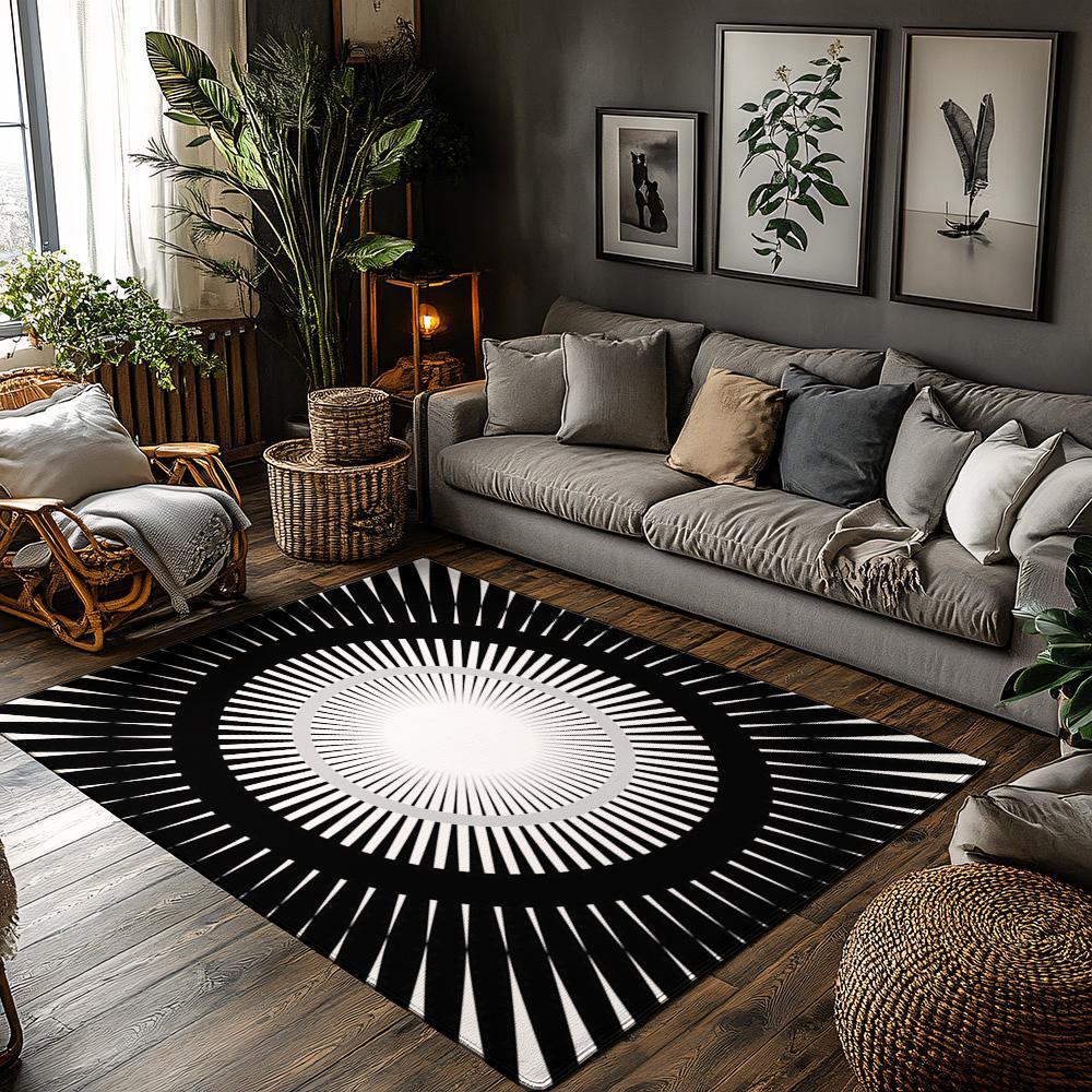 

Tuniu Black White Geometric Rug Modern Home Floor Carpet Mat Room Decor 50x80cm