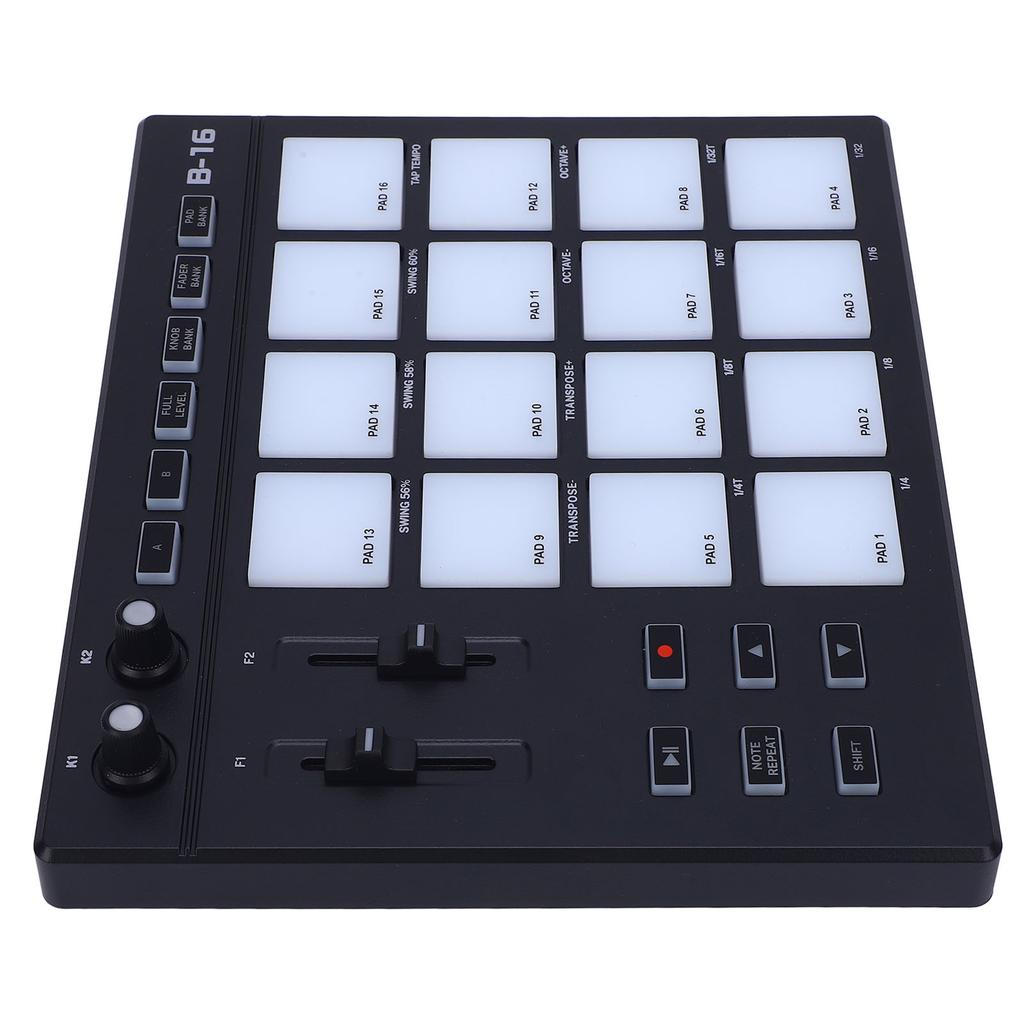 MIDI Controller with 16 Drum Pads 2 Assignable Fader Knobs RGB Portable MIDI Drum Pad for Music