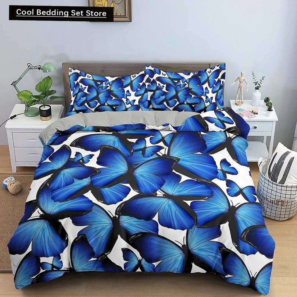 Butterfly Duvet Cover King Queen Size Animal Floral Bedding Set for Teens Adults Beautiful Flower 23pcs Polyester Quilt Cover