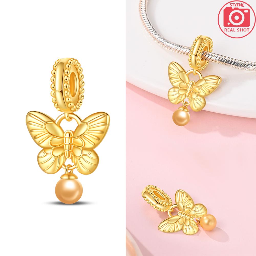 Exquisite Charm Gold Pearl Pendant Heart Love Beads Fit Copper Bracelet Jewelry Women Gift Diy Valentine'S Day Gift Necklace