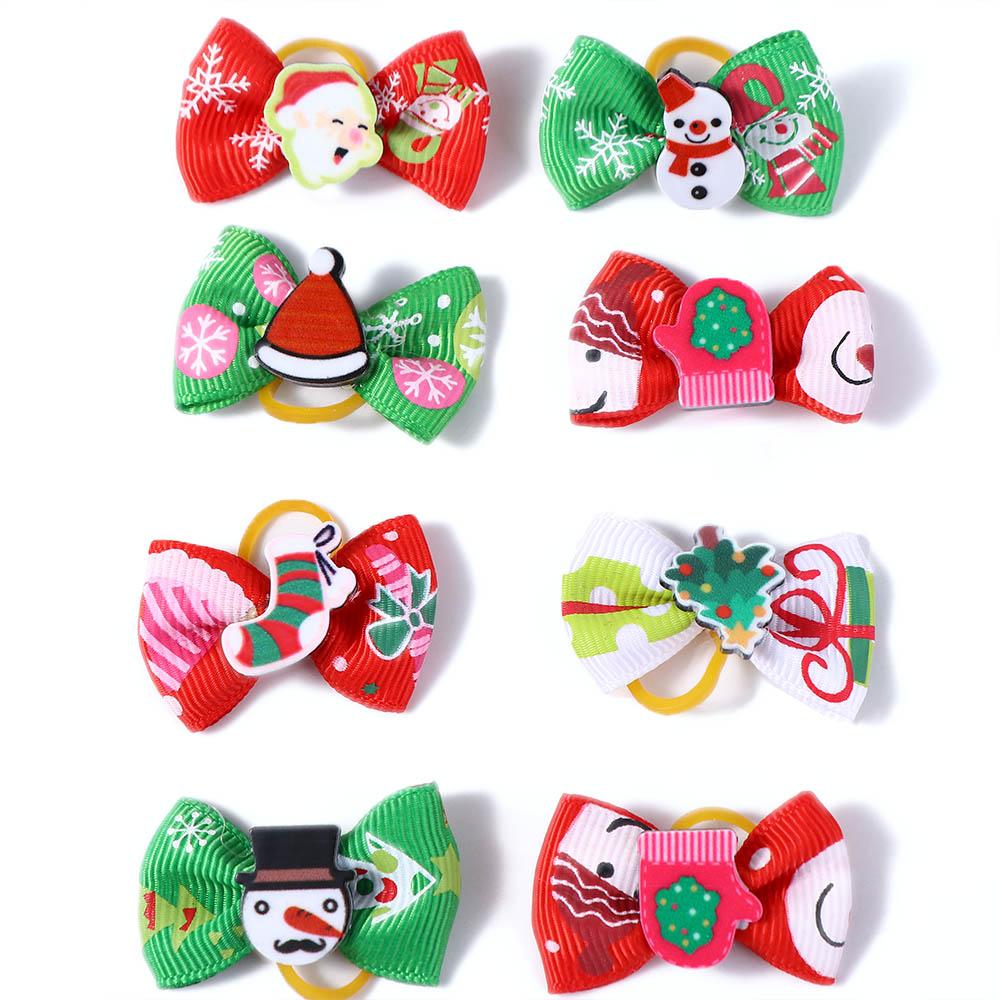 Holiday Hand-made Rubber Band Elastic Dogs Cats Christmas Dog Hair Accessories Hair Clips Dog Grooming Bows Dog Hair Bows