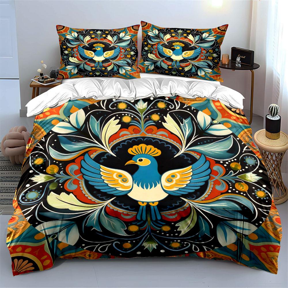 Colorful Decorative Bird Pattern Set Soft Comfortable Duvet Cover Bedding Set Included 1*Duvet Cover & 2*Pillowcases, Gift