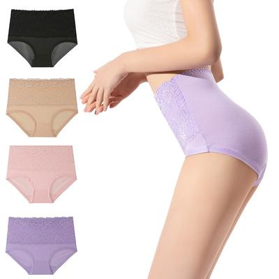 High Waist Women's Panties Lace Women's Large Size Panties Solid Color High-waisted Triangle Panties Underwear Briefs