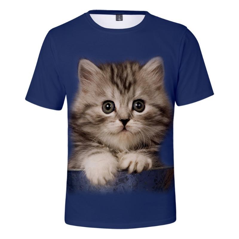 Children's Cat Adult 3D Printed Short Sleeve Men's Street Trend 3D Color Printed Short Sleeve T-shirt Tops & T-shirts (men’s)