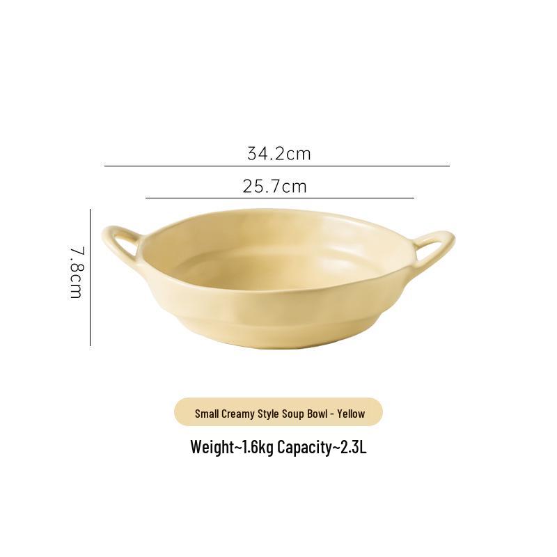 Pickled Cabbage Fish Ceramic Bowl, 16-inch Double-eared Large Basin for Soup & Boiled Meat.