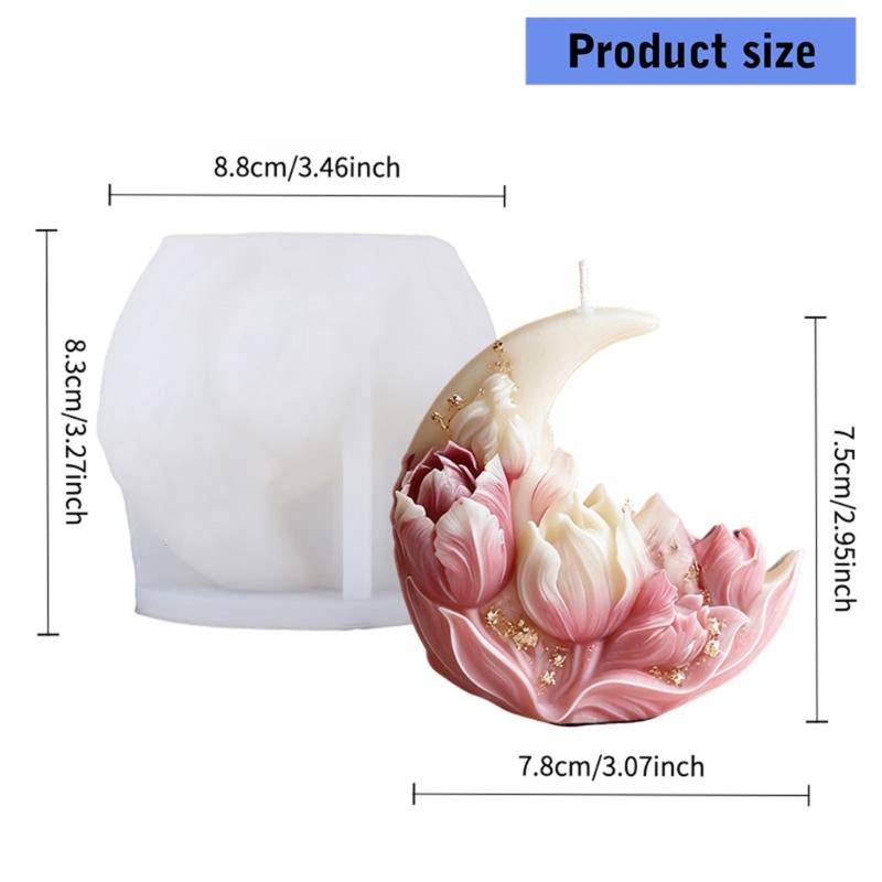 Flower Embossed Moon Silicone Molds Candle Making Tool for Handmade Candle Soap Home Decoration Epoxy Resin Craft