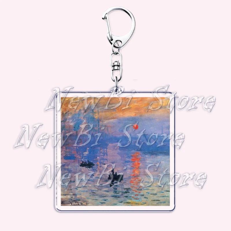 Hot Impressionism Art Keychain for Accessories Bag Van Gogh Monet Mona Lis Oil Painting Pendant Chain Ring Keyring Jewelry Gifts