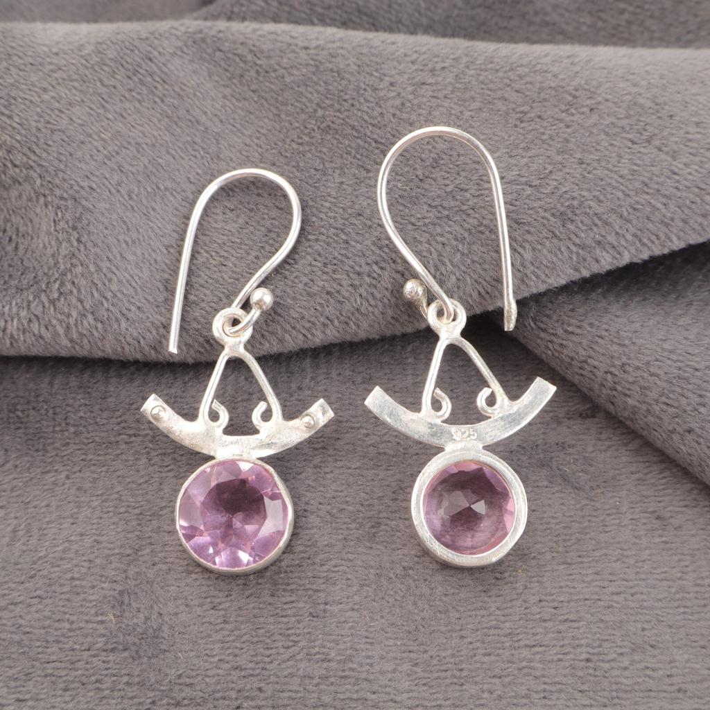 925 Sterling Silver Morganite Gemstone Handmade Jewelry Earrings 1.63" For Mom EE-152-15