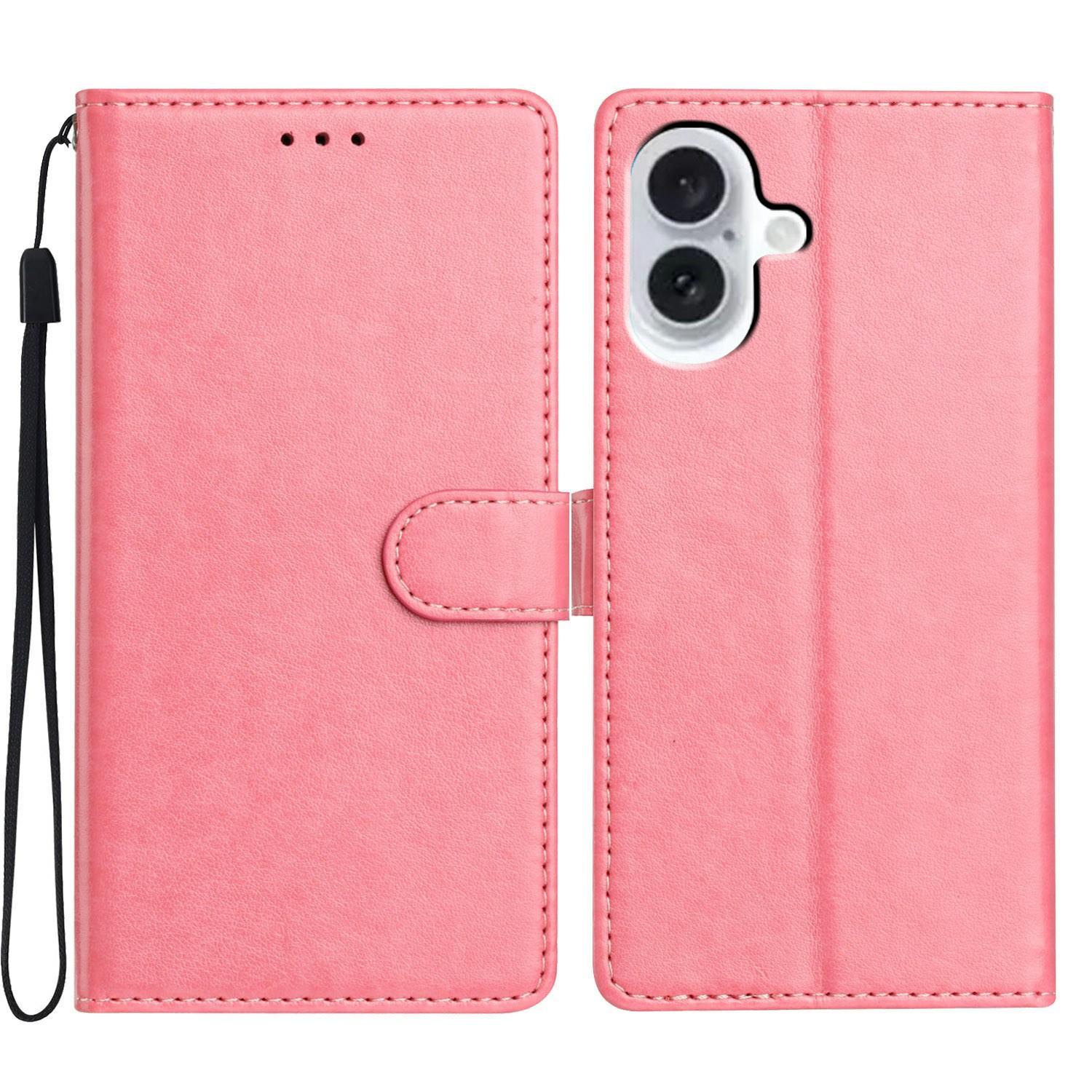 

For iPhone 17 Leather Case Wallet Stand Phone Cover with Handy Strap Rose Gold