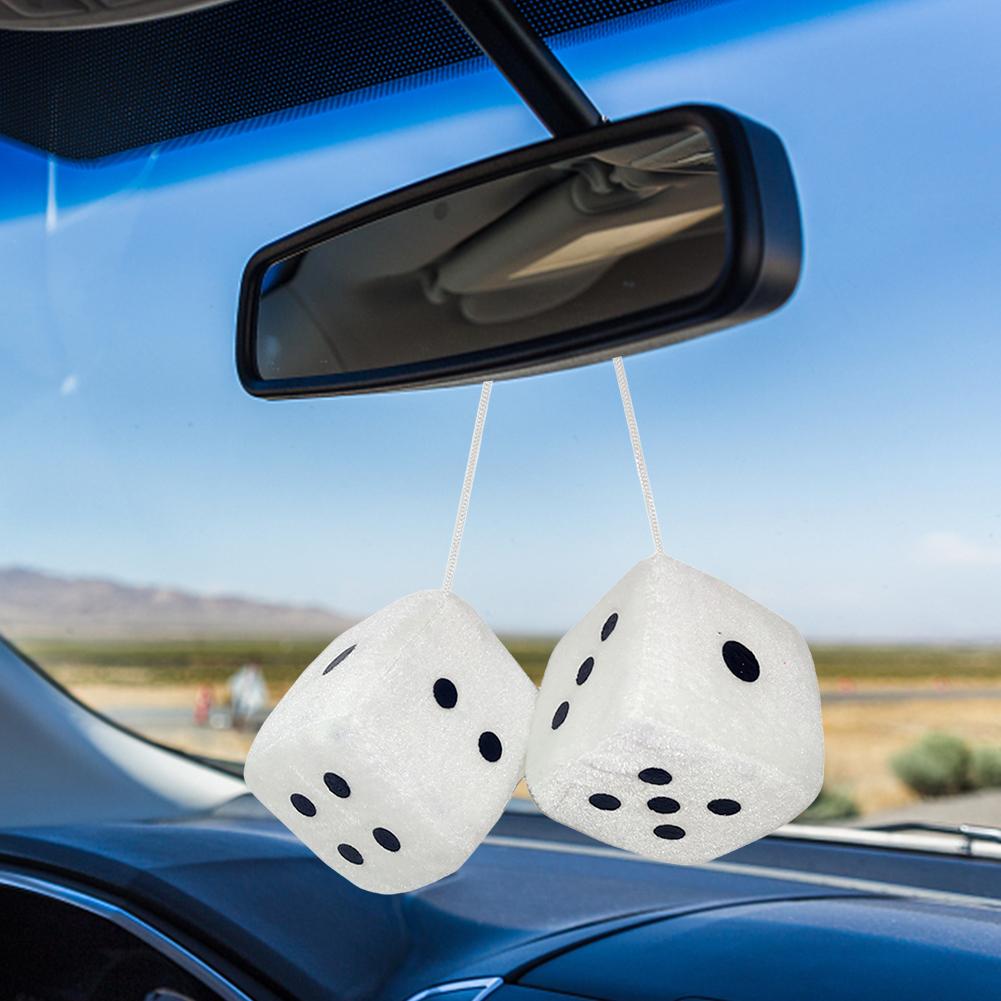 Meerkleurige Nieuwjaarsdobbelstenen Leuke Achteruitkijkspiegels Styling Auto Achteruitkijkspiegel Hanger Pluizige Dobbelstenen Hangend Ornament Decoratie Cadeaus