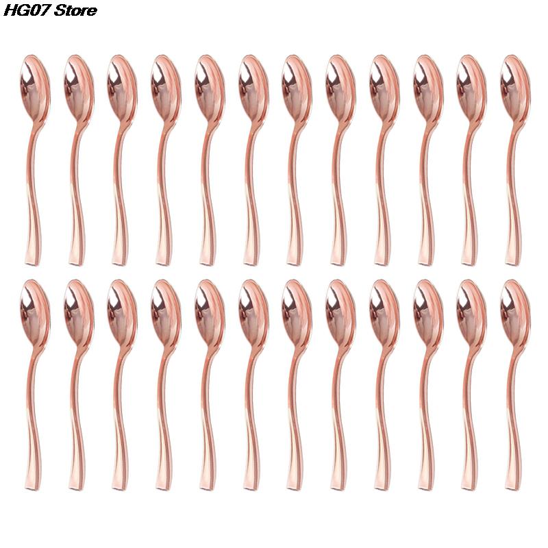 New 24PCS Plastic Disposable Spoons Golden Mini Spoon Set Plastic Imitate Metal Flatware For Barbecue Party Picnic Kitchenware