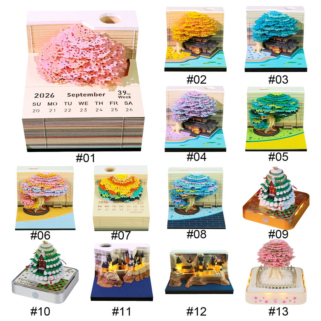 Zeitstück Kalender 2026 Schreibtischkalender mit LED-Licht 3D Memo-Blöcke Kalender Papierschnitzkunst Memo-Block Notizblock Geschenk für Freunde