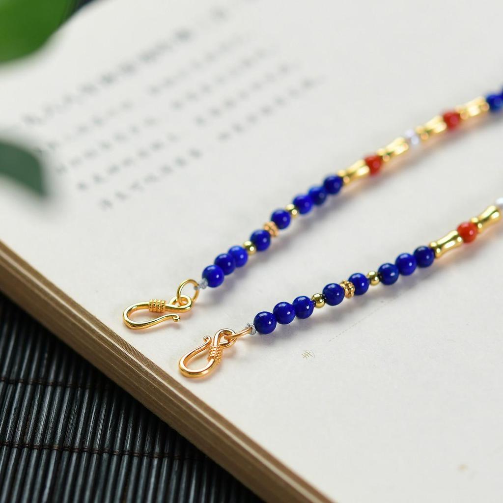 Naturalny Lapis Lazuli i Południowy Czerwony Agat Perłowy Naszyjnik & Bransoletka z Koralików ze Srebra 925 Zestaw