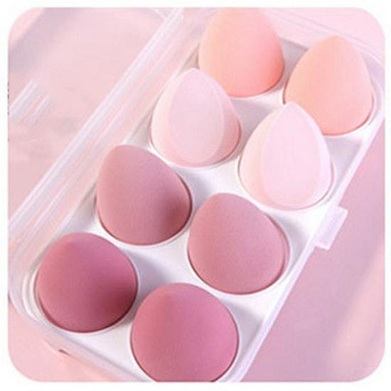 Gradient Makeup Sponge Set with 8-Compartment Storage Box - Beauty Tool for Foundation Application
