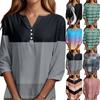 Women's T Shirt Tee Print Button 3/4 Sleeve Daily Weekend Fashion Basic V- Neck Regular Top