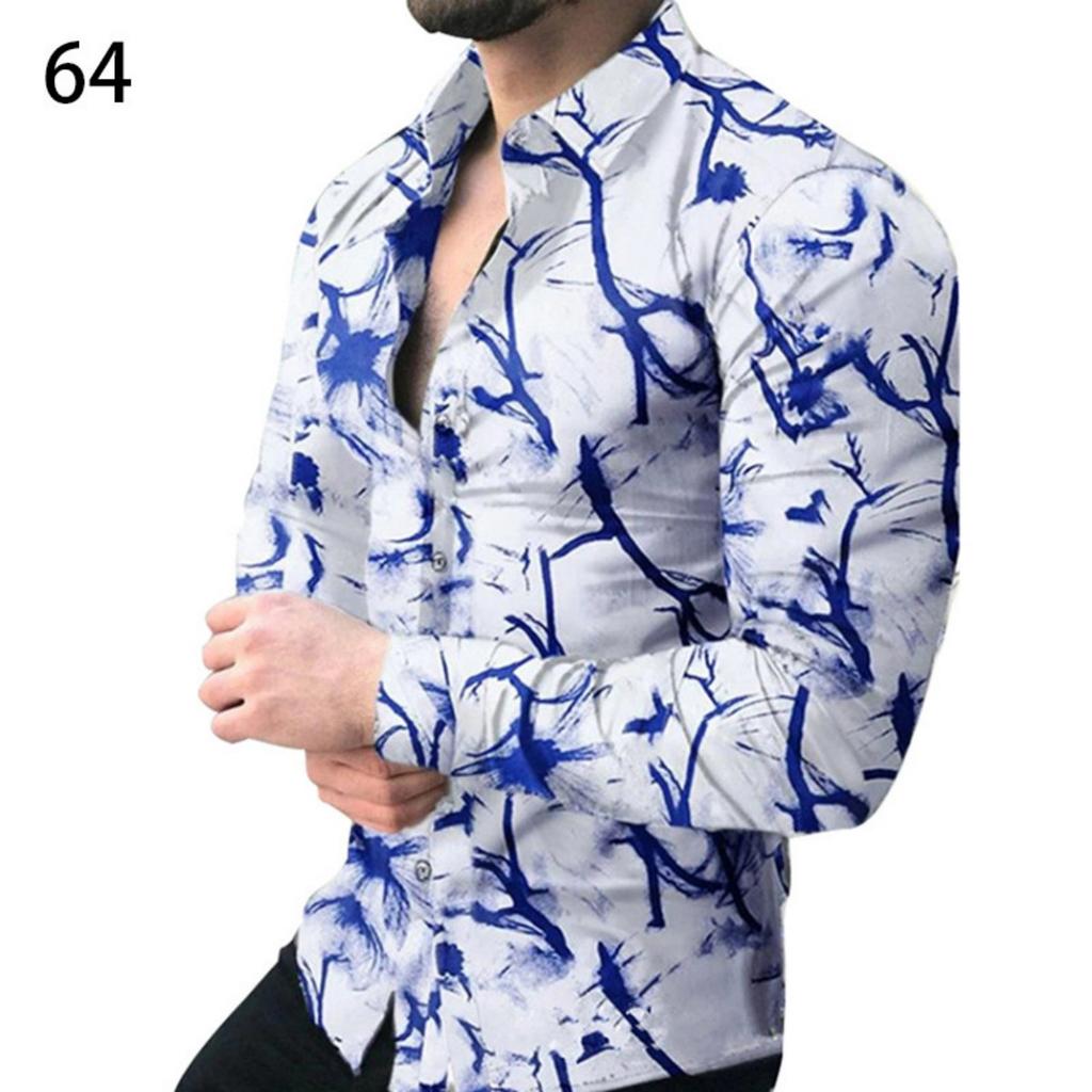 Stylish Geometric Pattern Long Sleeve Shirt, Casual Men's Wear