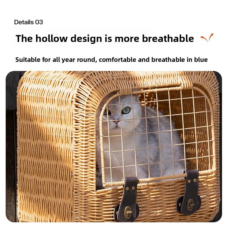 Tragbare Katzentransportbox Stilvoller Haustier-Rollkoffer Große Kapazität Geflochtene Haustier-Reise-Atmungsaktive Trolley-Box für Katzen & Kleine Hunde