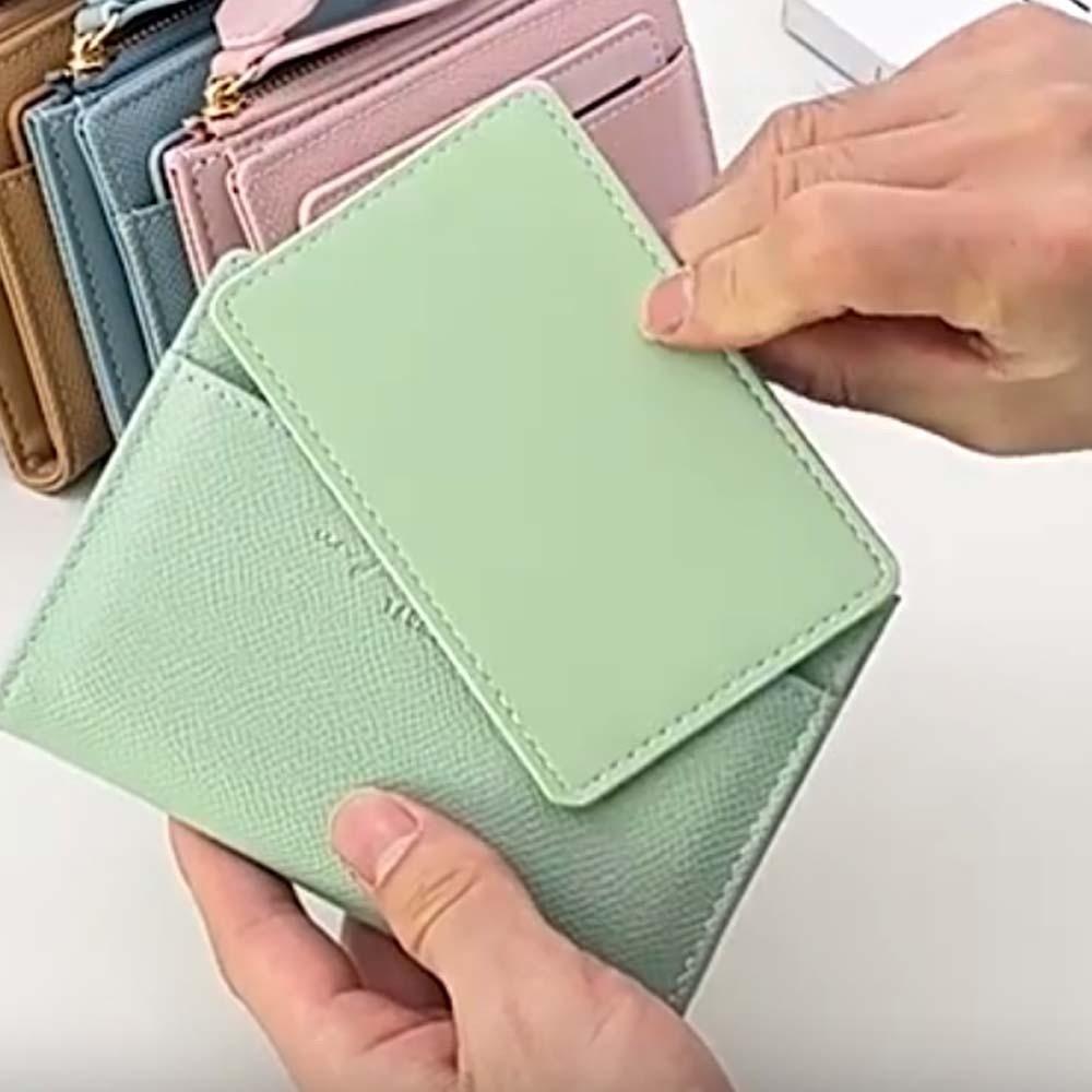 Portable Solid Color Card Bag Multiple Card Lady Short PU Purse Women Folding Wallet Business