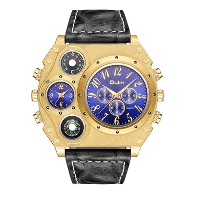 Dual Time Leather Band Sports Watch Leather Strap Waterproof Simple Casual Business Gold Black Blue Boyfriend Gift Fashion Accessory Men's Men's