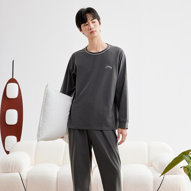 

Women s Autumn Crew Neck Cotton Pajama Set - Solid Color Long Sleeve Top & Long Pants 3XL