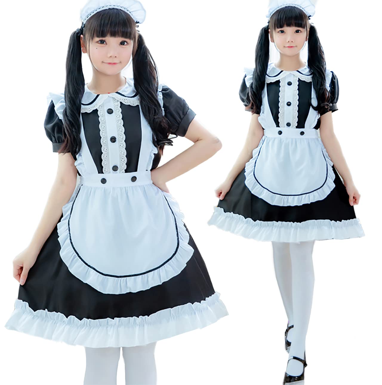 

[Milky Time] Костюм горничной, Косплей горничной из кафе, Монохромное платье, Рукава-фонарики (M)