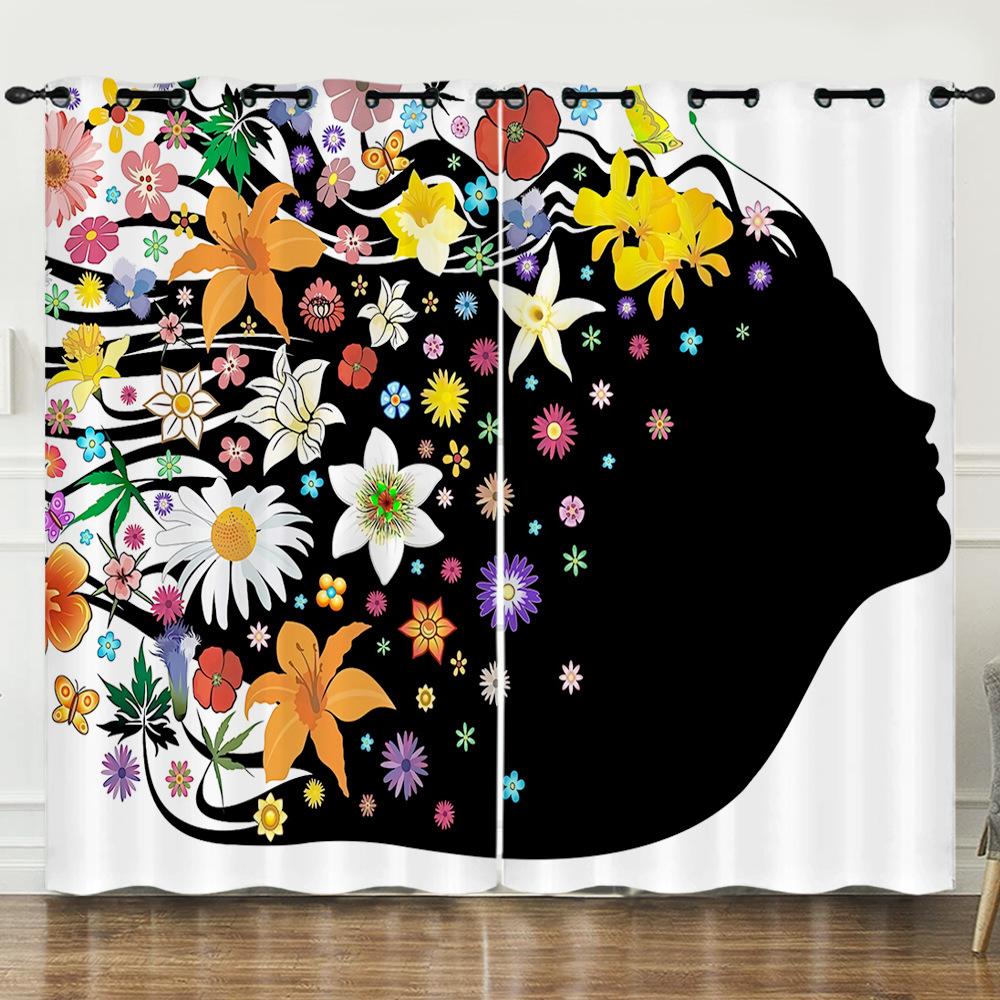 Curtain Creative Avatar Projection Close-Up Flower Digital Printing Blackout Curtain Punching