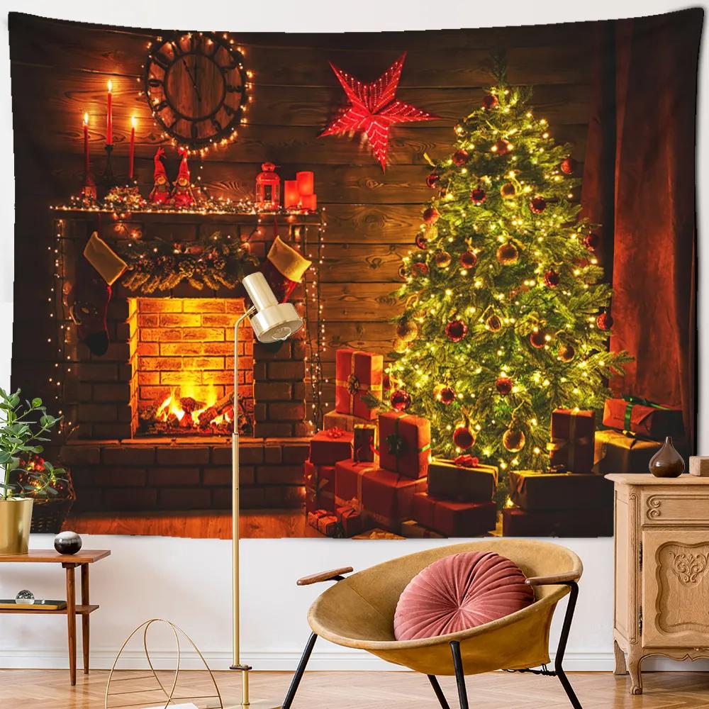 Christmas Tapestry Christmas Tree Holiday Home Living Room Bedroom Wall Hanging Decoration Festive Background Cloth Tapestry